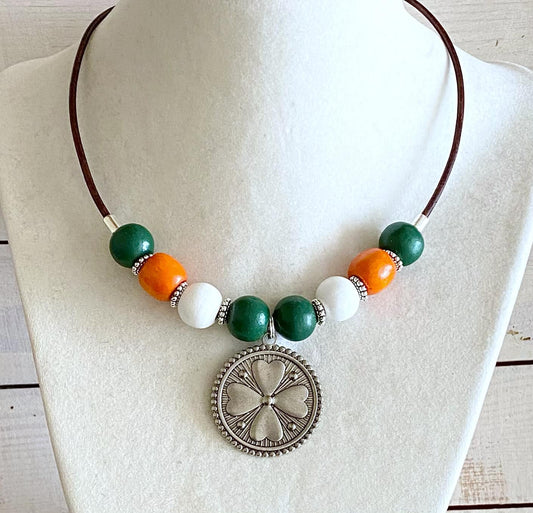 Irish St. Patrick's Day 4 Lucky Leaf Clover Beaded Leather Cord Necklace You Select Necklace Length