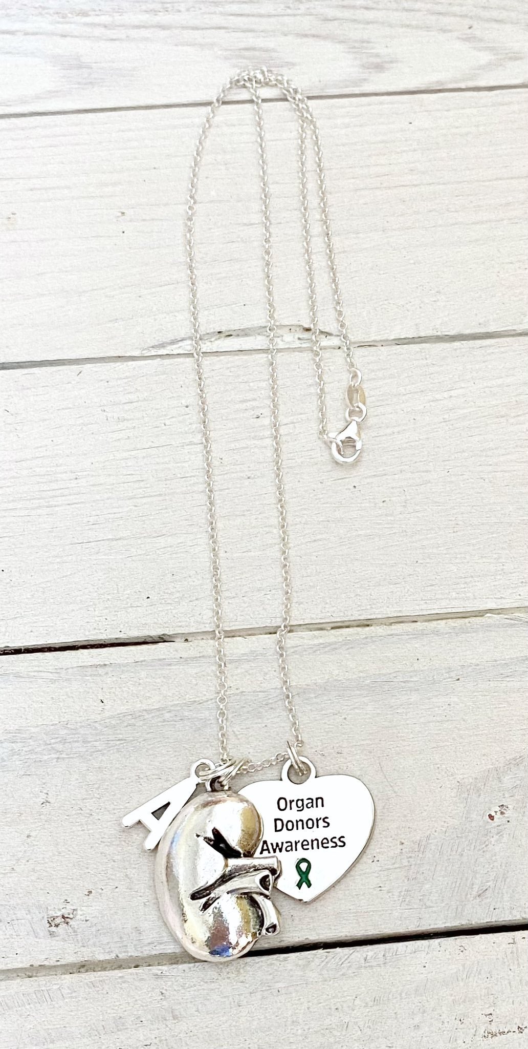 Kidney Organ Donor Necklace Kidney Transplant Kidney Disease Kidney Donor Letter Initial Gift YOU Select Chain Material and Length