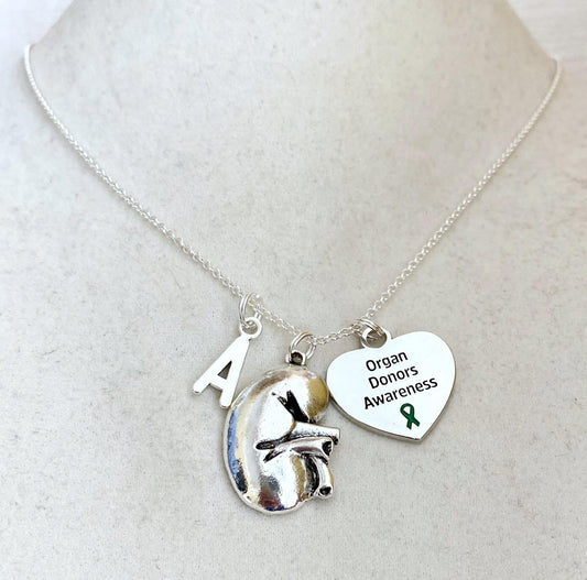 Kidney Organ Donor Necklace Kidney Transplant Kidney Disease Kidney Donor Letter Initial Gift YOU Select Chain Material and Length