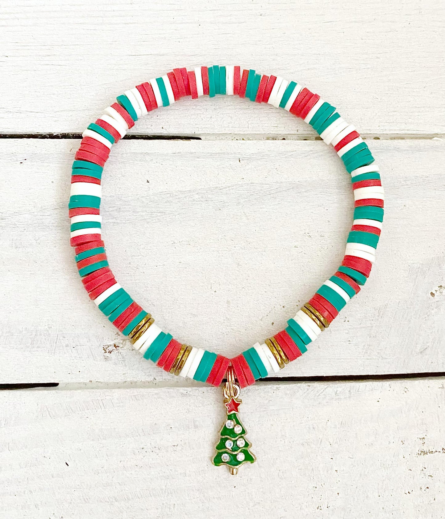 Christmas Tree Holiday Red Green White Cheer Santa Xmas Stretch Bracelet You Select Bracelet Size