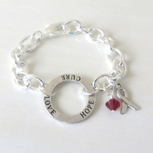 Burgundy Hope Love Cure Awareness Bracelet Multiple Myeloma Oral Cancer Brain Aneurysm Migraine YOU Choose Bracelet Length