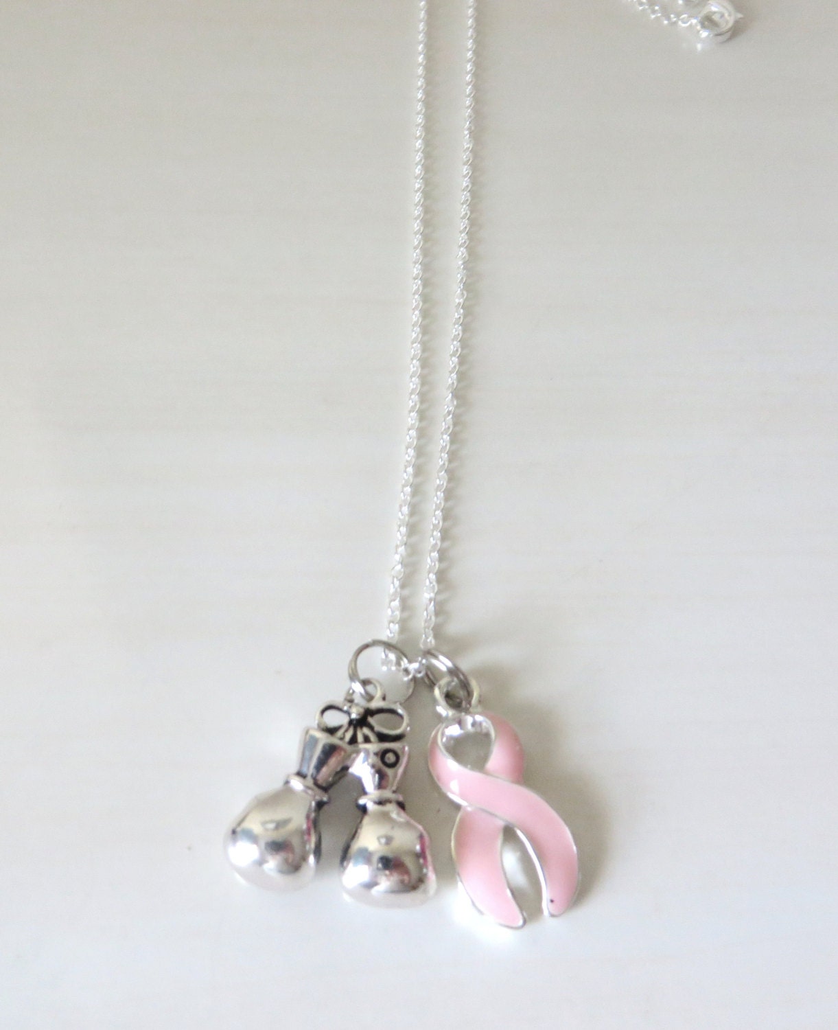 Pink Awareness Boxing Gloves Fight Strength Necklace YOU Select Chain Material and Length