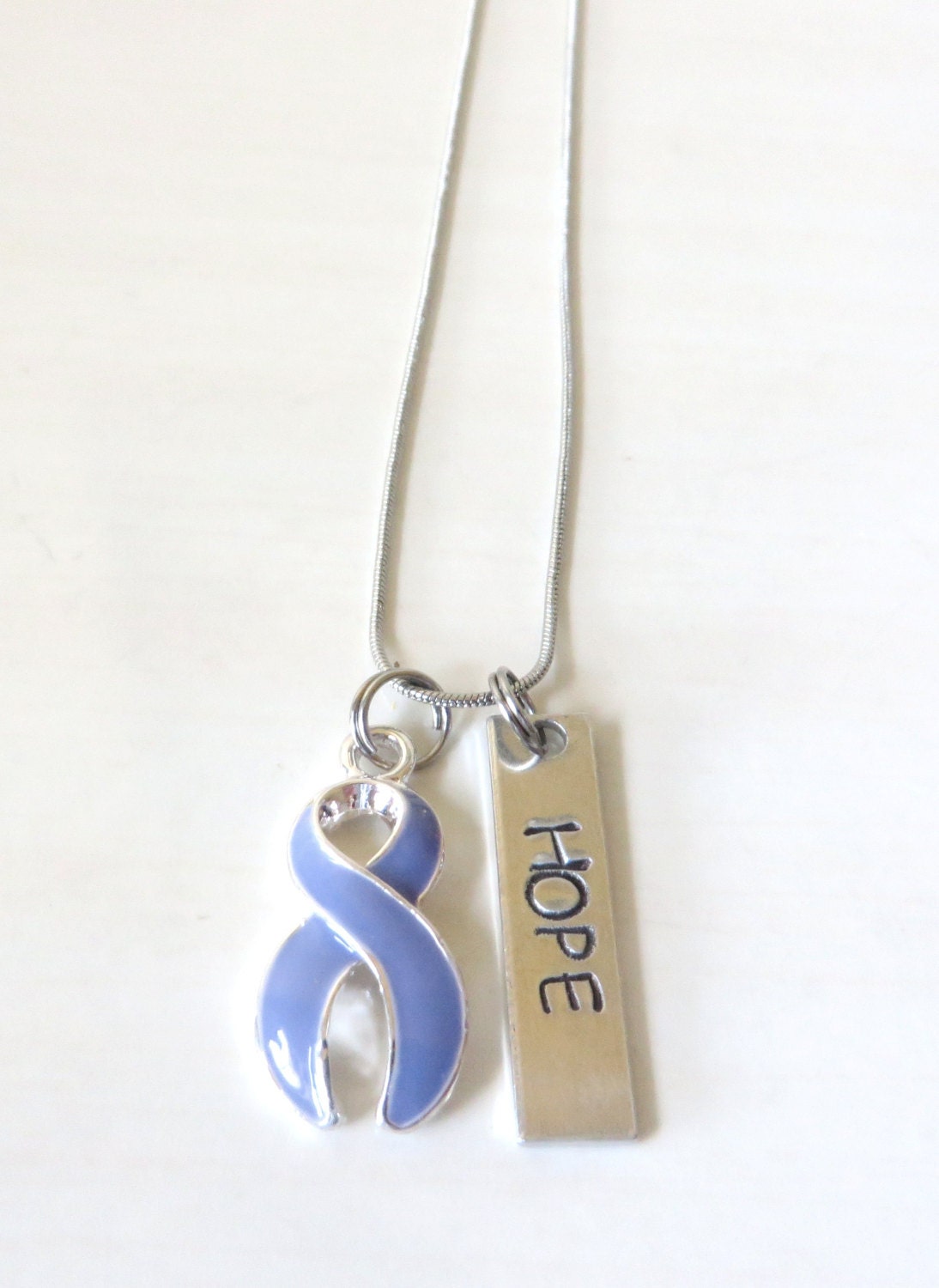 Periwinkle Customizable Awareness Ribbon Stainless Steel Charm Necklace with Optional Add On Charms
