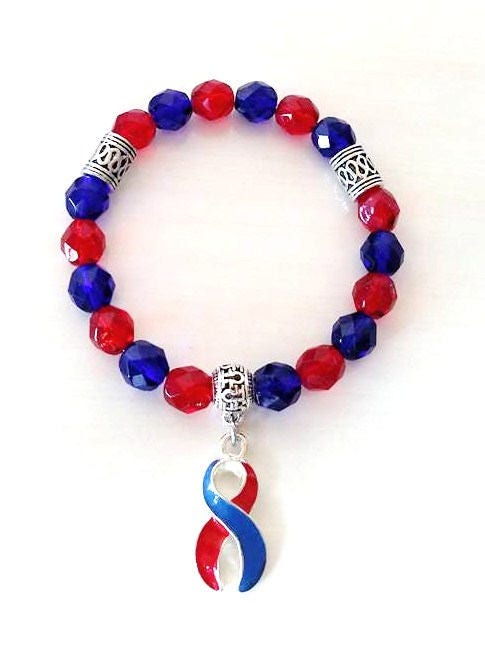 Red and Blue Awareness Ribbon Infinity Glass Beaded Stretch Bracelet