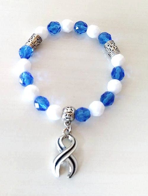 ALS Lou Gehrigs Disease Awareness Ribbon Infinity Glass Beaded Stretch Bracelet