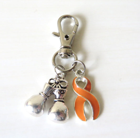 Orange Awareness Zipper Pull Key Chain YOU Select Charms Multiple Sclerosis Kidney Cancer Leukemia ADHD Rsd Cprs Malnutrition Self Injury