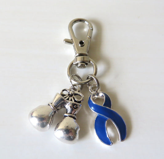 Blue Awareness Zipper Pull Key Chain YOU Select Charms Colon Cancer Arthritis Dystonia Chronic Fatigue Encephalopathy Child Abuse