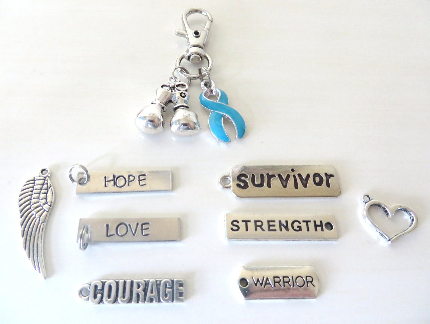 Turquoise Awareness Zipper Pull Key Chain YOU Select Charms Dysautonomia