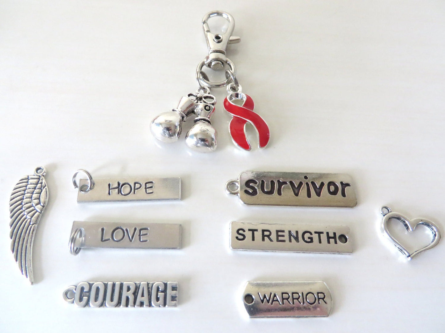 Red Awareness Zipper Pull Key Chain YOU Select Charms HIV AIDS Heart Disease Dui Dare Epidermolysis Bullosa