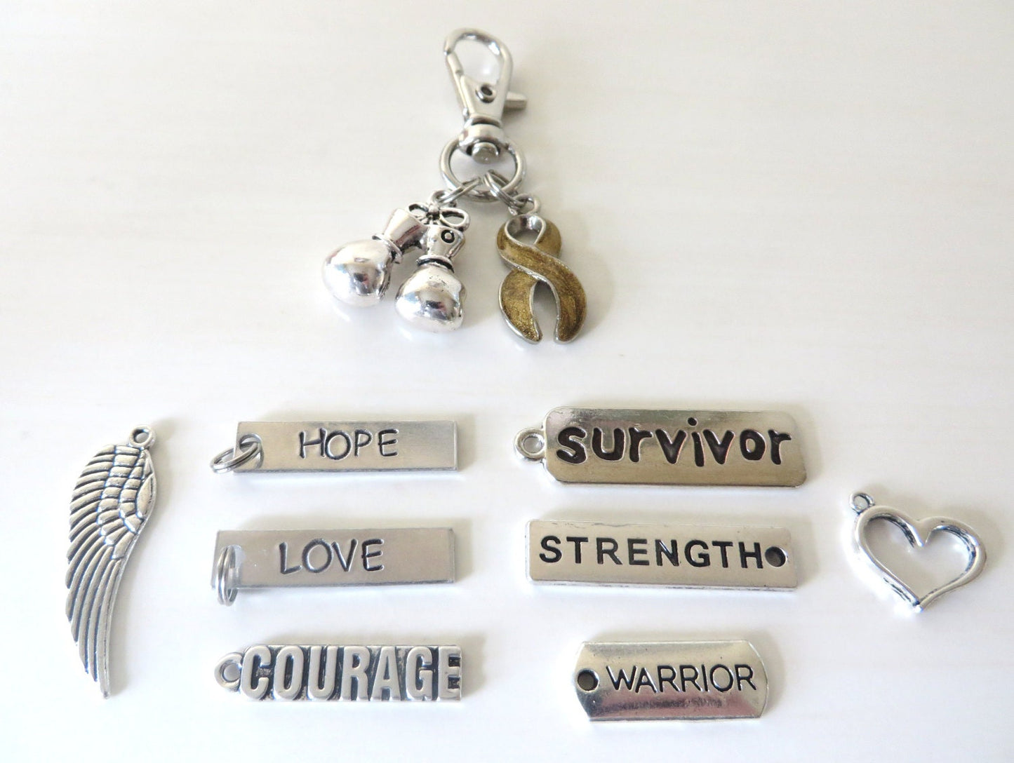 Childhood Pediatric Cancer Gold Awareness Zipper Pull Key Chain YOU Select Charms