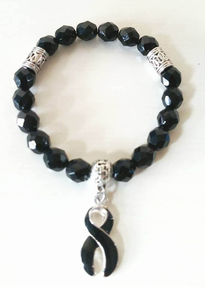 Black Awareness Ribbon Infinity Beaded Stretch Bracelet Melanoma Skin Cancer