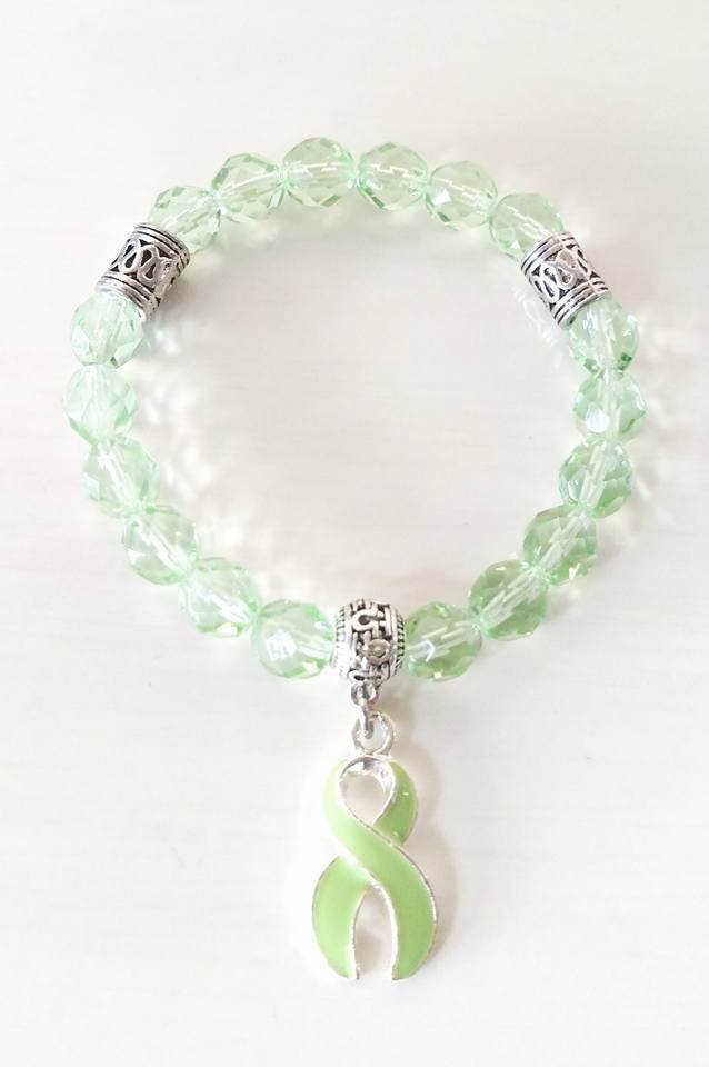 Lime Green Lymphoma Awareness Ribbon Beaded Charm Bracelet