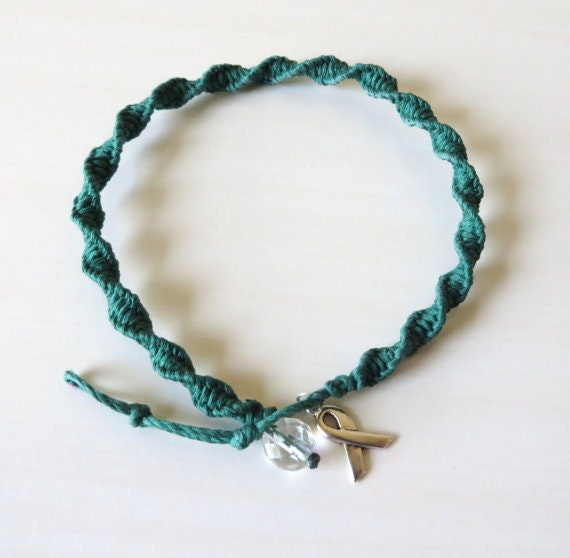 Anklet Green Awareness Ribbon Charm Kidney Lyme Disease Organ Tissue Donation Bipolar Juv Diabetes CP Glaucoma Tourettes Mental Health
