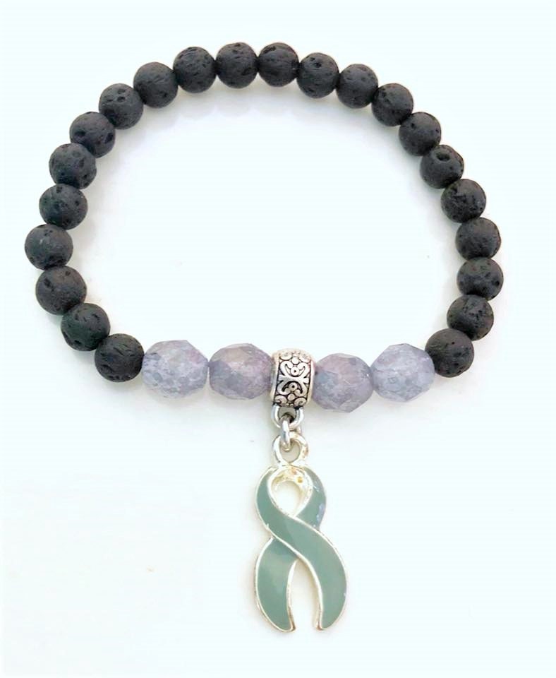 Brain Cancer Tumor Grey Aromatherapy Essential Oil Relaxation Comfort Lava Bead Awareness Stretch Bracelet Parkinsons Diabetes Asthma