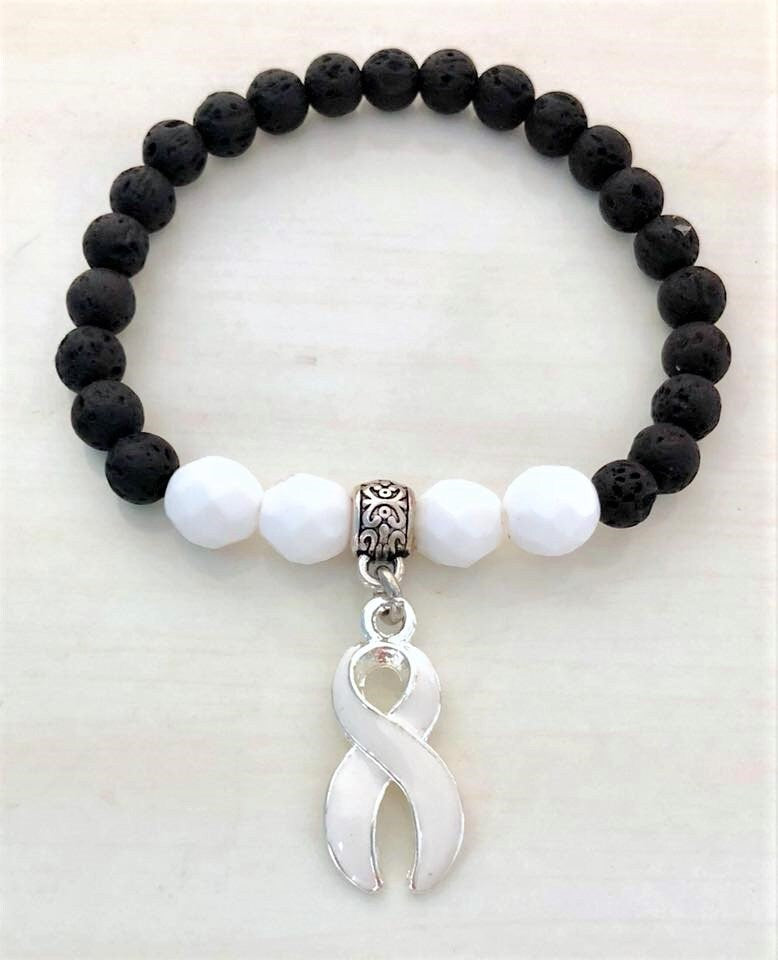 White Aromatherapy Essential Oil Relaxation Comfort Lava Bead Lung Cancer Exostoses SCID Awareness Stretch Bracelet