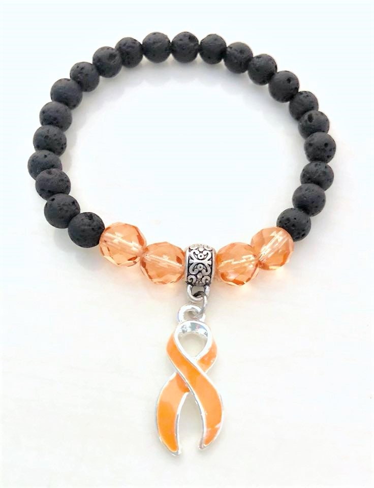 Peach Aromatherapy Essential Oil Relaxation Comfort Lava Bead Uterine Cancer Awareness Stretch Bracelet