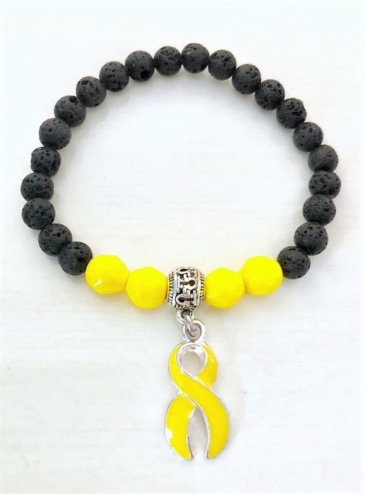 Yellow Aromatherapy Essential Oil Relaxation Lava Bead Endometriosis Bone Cancer Osteosarcoma Liver Disease Awareness Stretch Bracelet