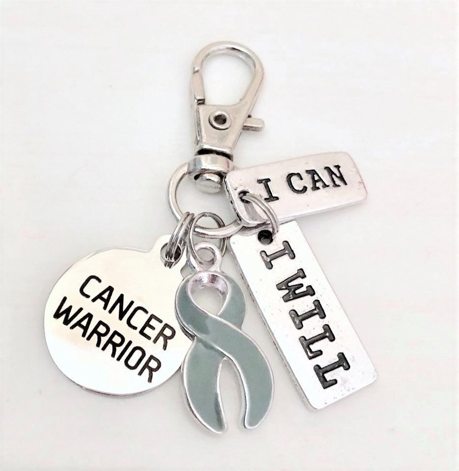 Brain Cancer Warrior Gray Key Chain Zipper Pull I Can I Will