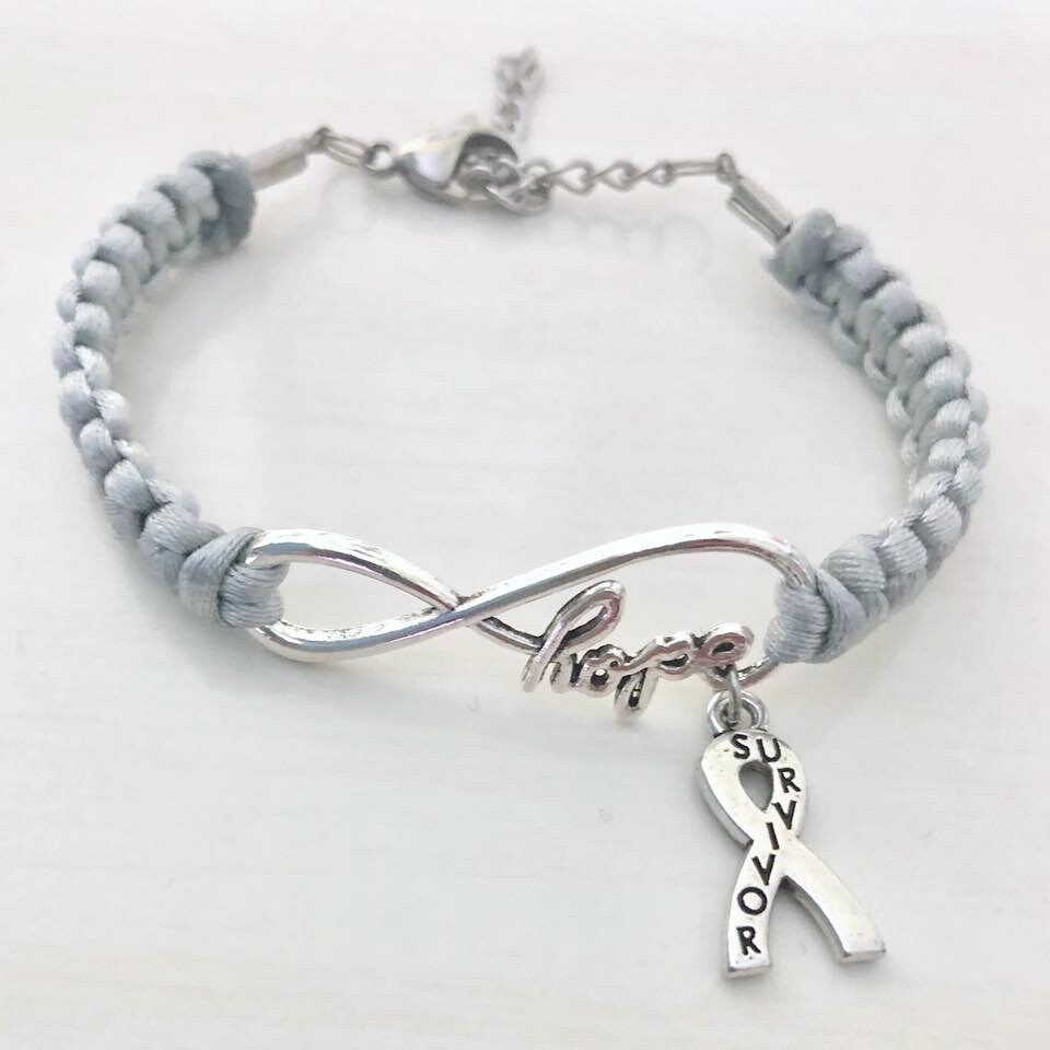 Grey Survivor Awareness Ribbon HOPE Macrame Charm Love Bracelet Brain Cancer Brain Tumor Brain Injury Diabetes Asthma Awareness Parkinsons