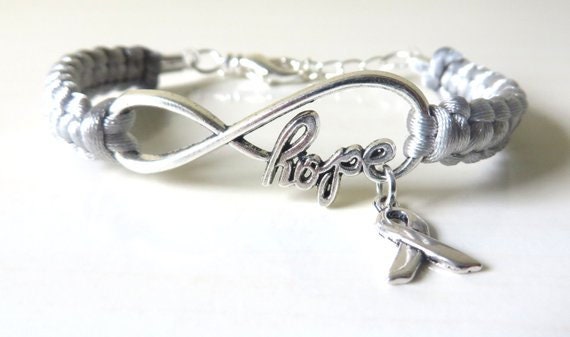 Grey Survivor Awareness Ribbon HOPE Macrame Charm Love Bracelet Brain Cancer Brain Tumor Brain Injury Diabetes Asthma Awareness Parkinsons