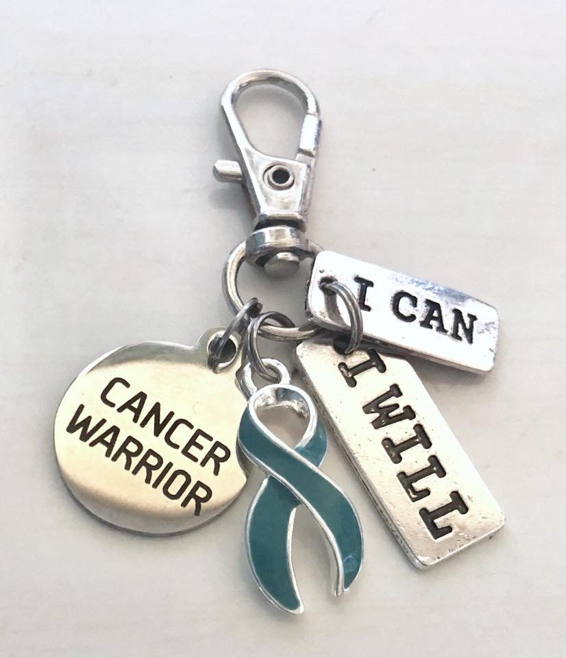 Teal Cancer Warrior Key Chain Zipper Pull Ovarian Cancer Desmoid Tumor I Can I Will