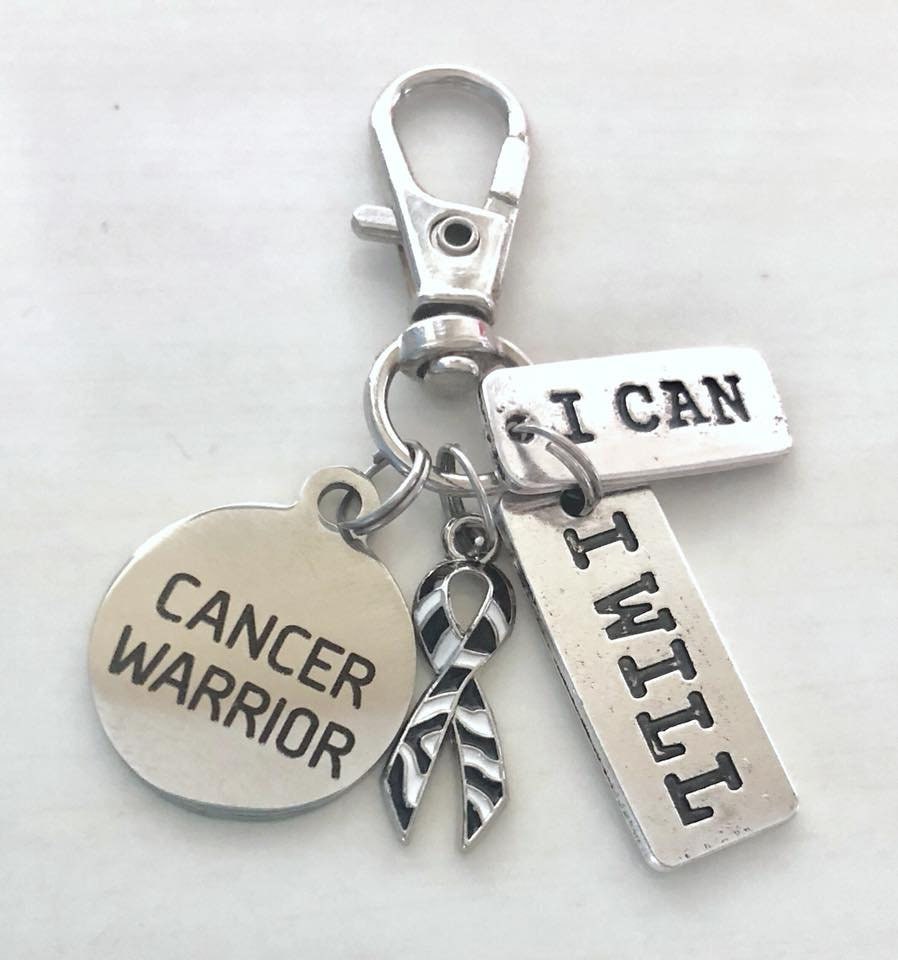 Zebra Print Cancer Warrior Key Chain Zipper Pull Carcinoid Cancer CVID I Can I Will