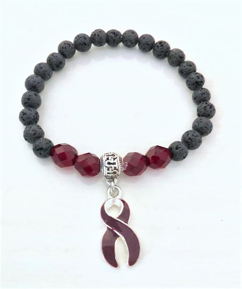 Burgundy Aromatherapy Essential Oil Relaxation Comfort Lava Bead Aneurysm Migraine Multiple Myeloma Oral Cancer Awareness Stretch Bracelet