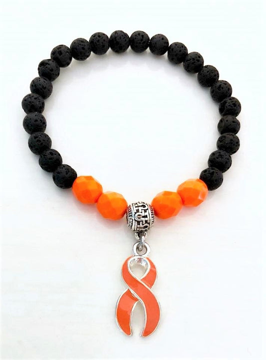Orange Aromatherapy Essential Oil Relaxation Comfort Lava Bead Leukemia Multiple Sclerosis Kidney Cancer ADHD  Stretch Awareness Bracelet