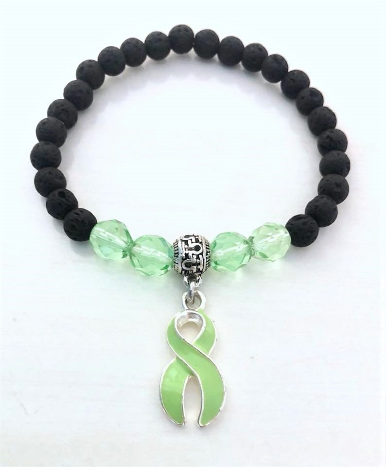 Lymphoma Aromatherapy Essential Oil Relaxation Lava Bead Lime Green Cancer Awareness Stretch Bracelet