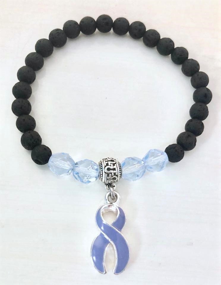 Periwinkle Aromatherapy Essential Oil Relaxation Lava Bead Esophageal Stomach Cancer Awareness Stretch Bracelet