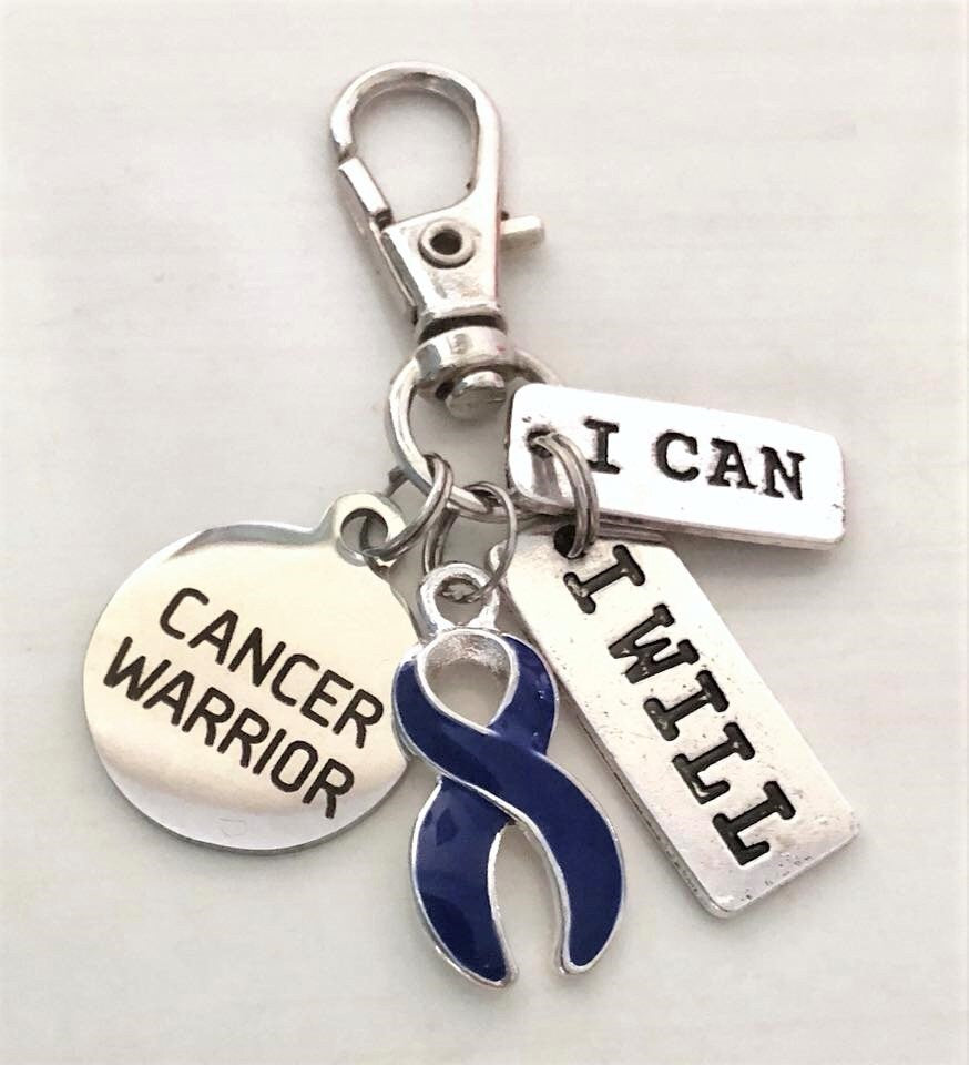Colon Cancer Warrior Blue Key Chain Zipper Pull I Can I Will