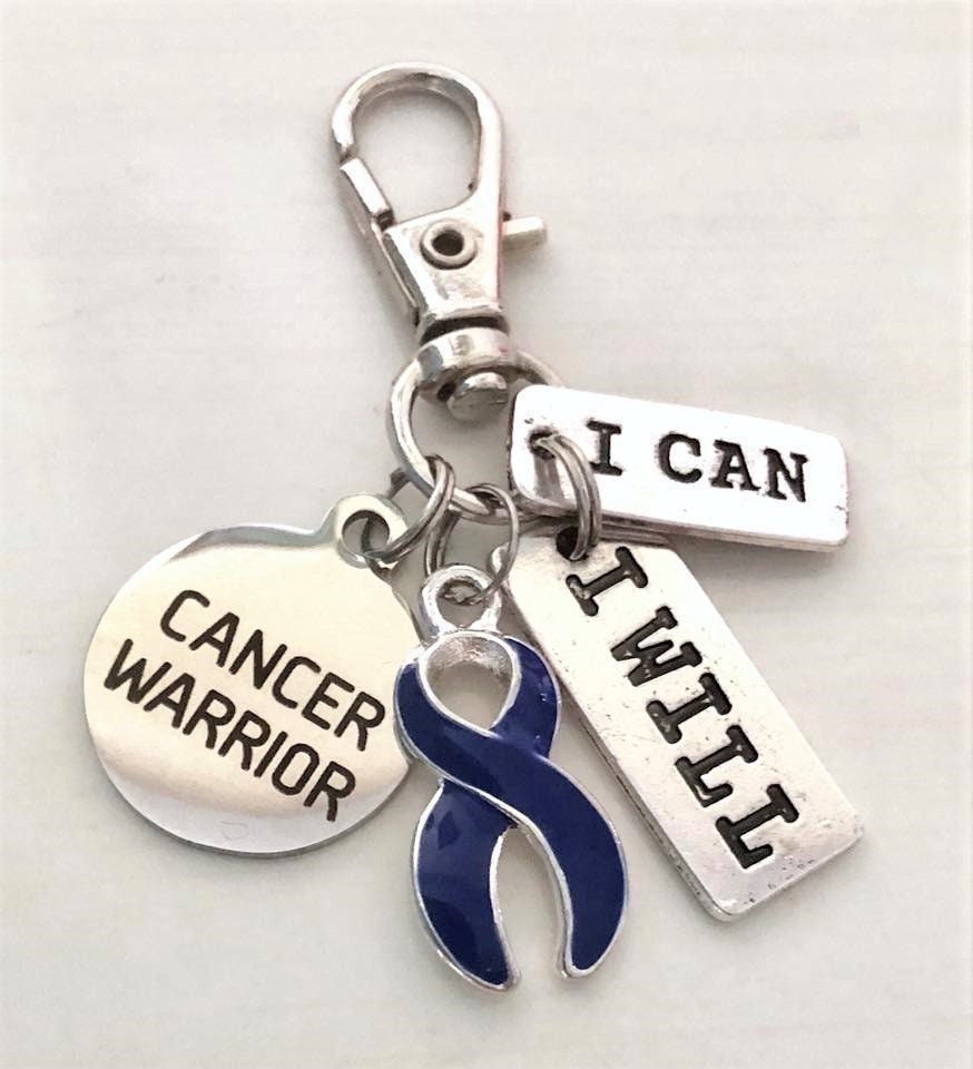 Colon Cancer Warrior Blue Key Chain Zipper Pull I Can I Will