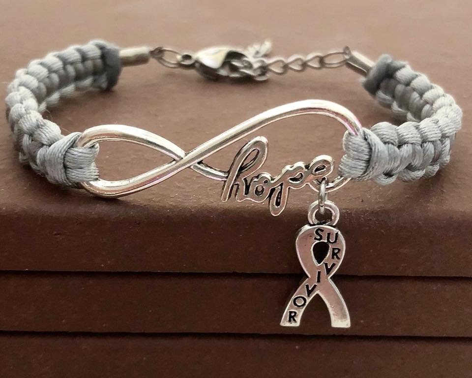 Grey Survivor Awareness Ribbon HOPE Macrame Charm Love Bracelet Brain Cancer Brain Tumor Brain Injury Diabetes Asthma Awareness Parkinsons