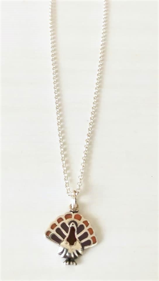 Turkey Sterling Silver Thanksgiving Autumn Fall Necklace You Select Chain Material and Length