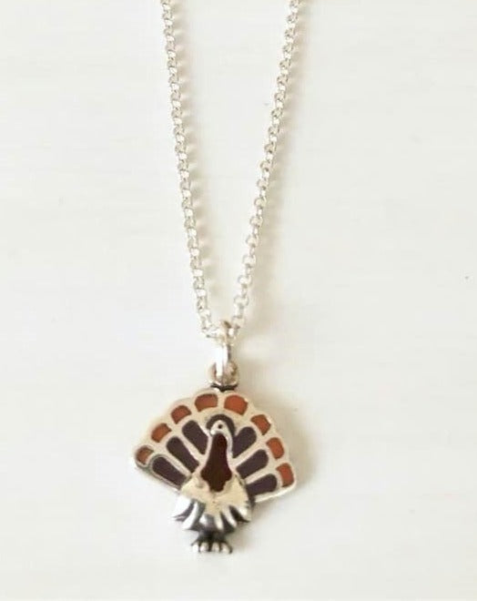 Turkey Sterling Silver Thanksgiving Autumn Fall Necklace You Select Chain Material and Length