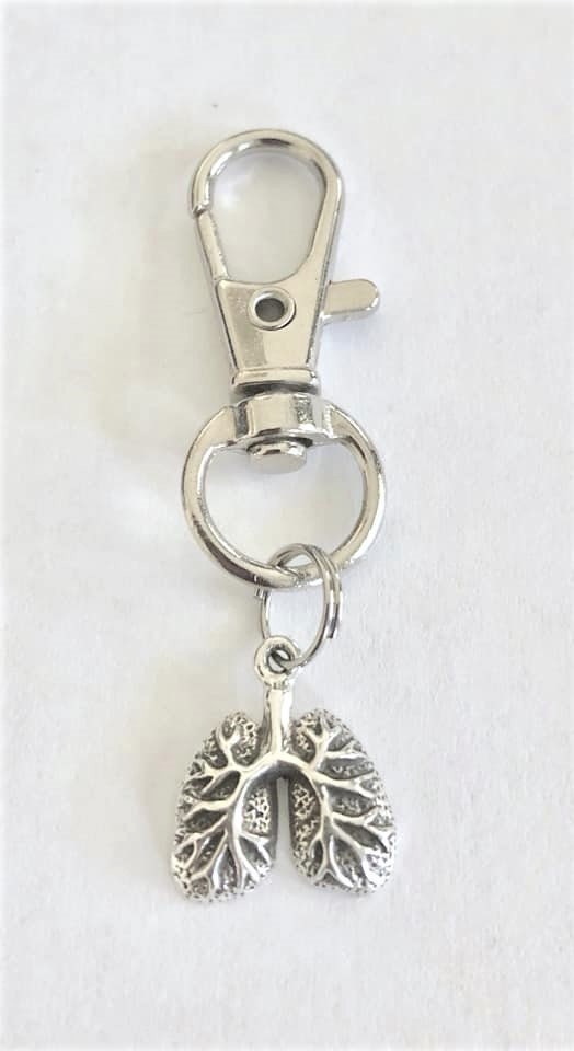 Lung Sterling Silver Zipper Pull Keychain Lung Cancer Lung Disease COPD Emphysema SCID Cystic Fibrosis Tuberculosis Asthma Lung Disorders
