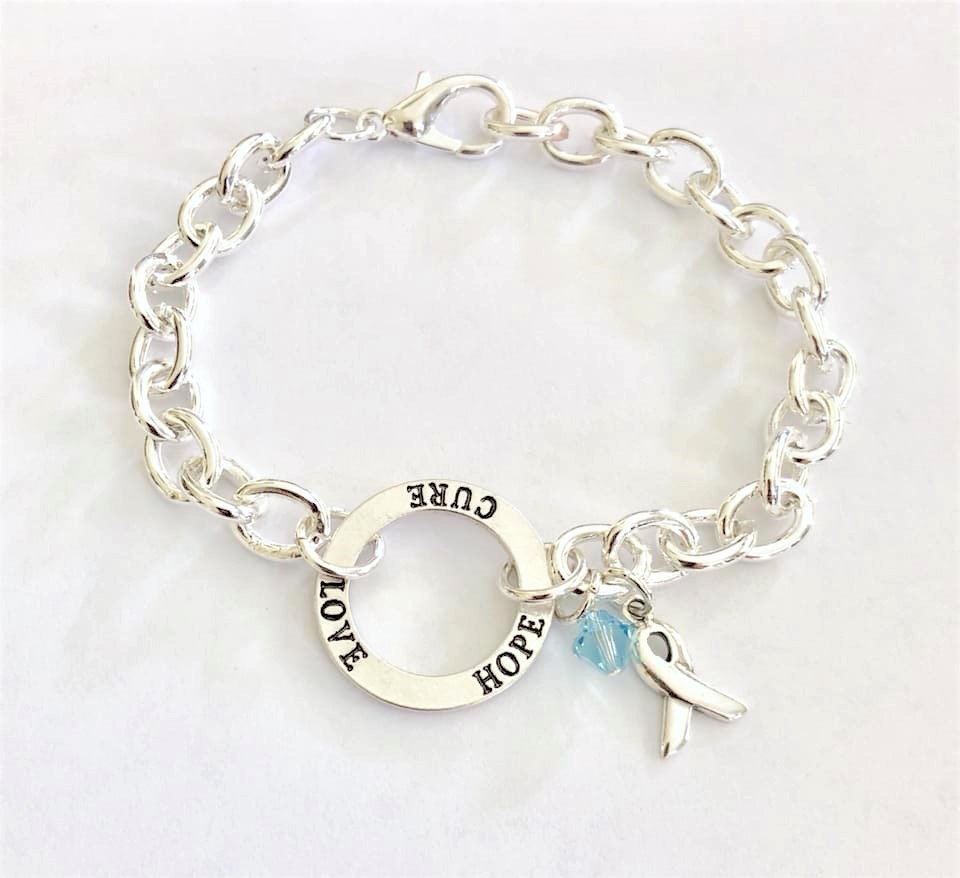 Light Blue Prostate Cancer Hope Love Cure Awareness Bracelet YOU Choose Bracelet Length
