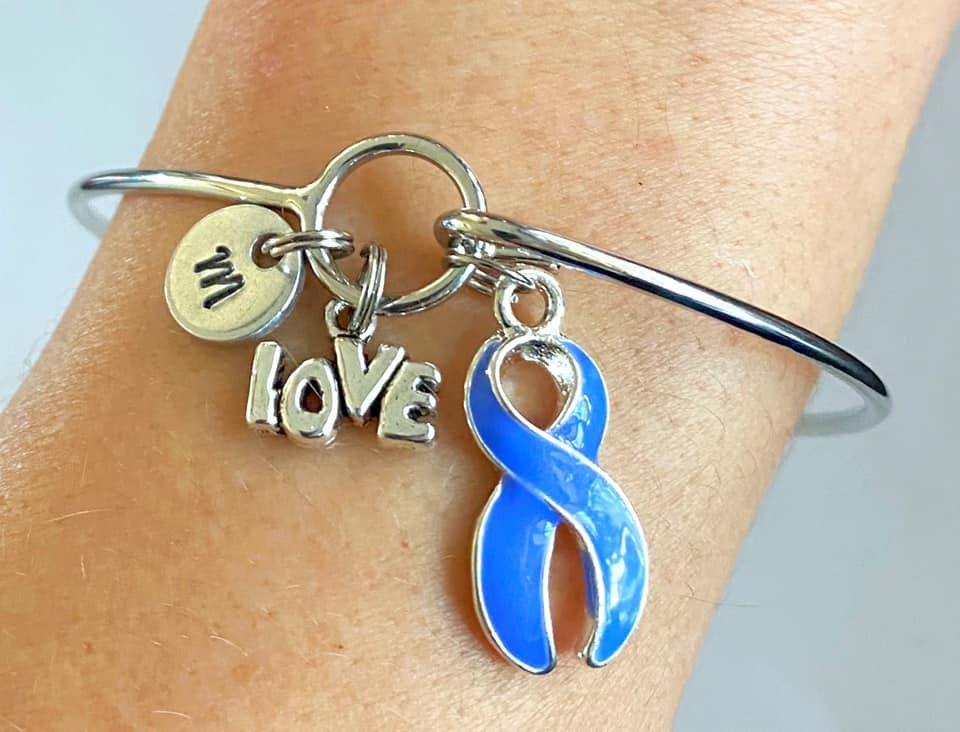 Periwinkle LOVE HOPE Customizable Awareness Ribbon Charm Bangle Bracelet With Optional Love Hope and Letter Charm