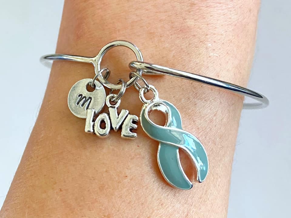 Grey LOVE HOPE Customizable Awareness Charm Bangle Bracelet With Optional Love Hope and Letter Charm