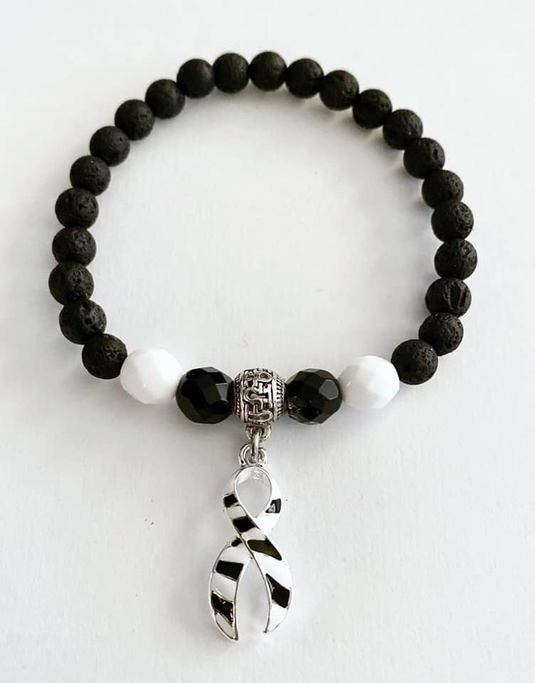 Carcinoid Cancer CVID Aromatherapy Essential Oil Relaxation Lava Bead Zebra Print Awareness Stretch Bracelet