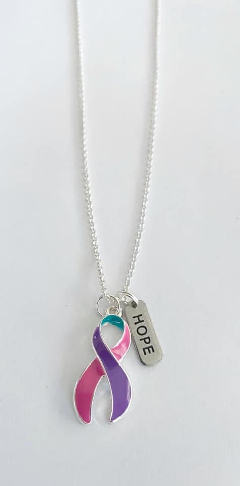 Thyroid Cancer Disease Customizable Awareness Ribbon Charm Necklace with Optional Add On Charms