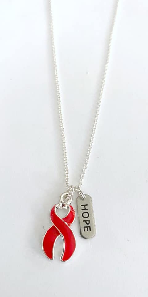 Red Customizable Awareness Ribbon Charm Necklace with Optional Add On Charms