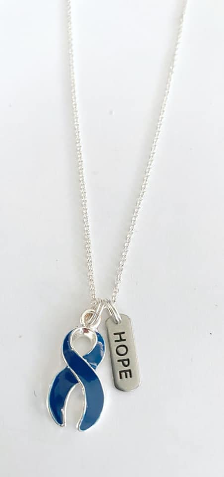 Blue Customizable Awareness Ribbon Charm Necklace with Optional Add On Charms