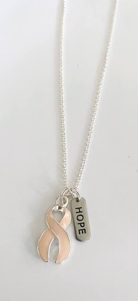 Breast Cancer Pink Customizable Awareness Ribbon Charm Necklace with Optional Add On Charms