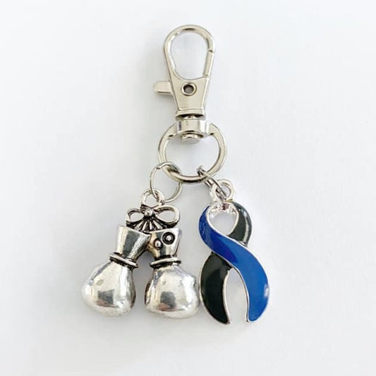 Ocular Melanoma Blue Black Awareness Zipper Pull Keychain YOU Select Charms