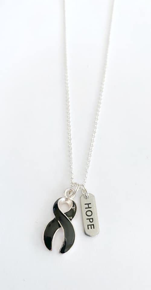 Melanoma Skin Cancer Customizable Awareness Ribbon Charm Necklace with Optional Add On Charms
