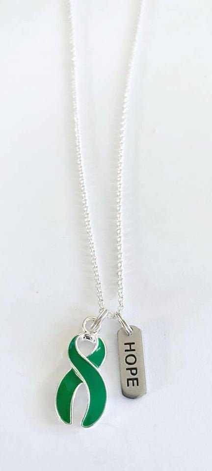 Green Customizable Awareness Ribbon Charm Necklace with Optional Add On Charms
