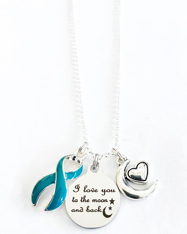 Teal Awareness I Love You To the Moon and Back Necklace You Select Chain Material and Length