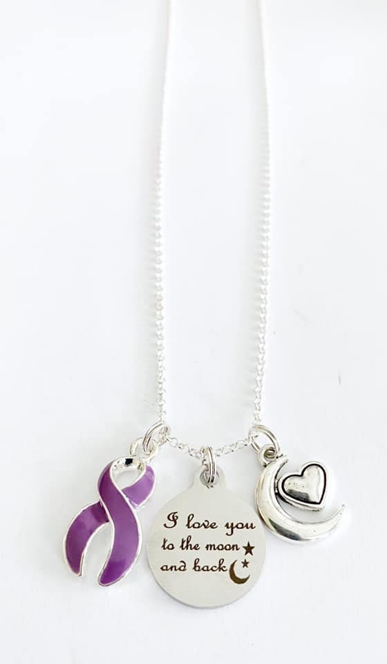 Purple Awareness I Love You To the Moon and Back Laser Engraved Necklace You Select Chain Material and Length