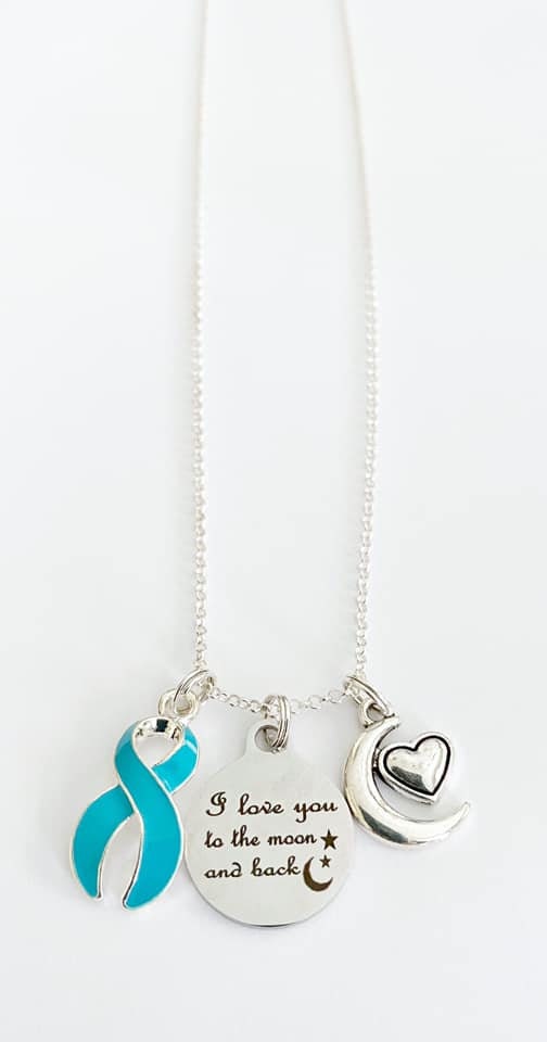 Dysautonomia Awareness Ribbon I Love You To the Moon and Back Laser Engraved Necklace You Select Chain Material and Length
